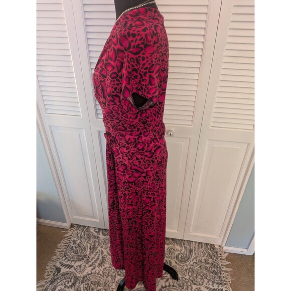 IMAN Maxi Dress Women's 1X Hot Pink Black Liquid Knit Leopard Hi Low Faux Wrap - Picture 6 of 12
